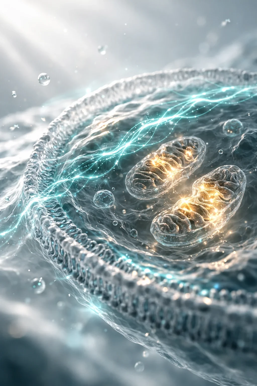 Diagram of a cell membrane, showing the charge difference across it